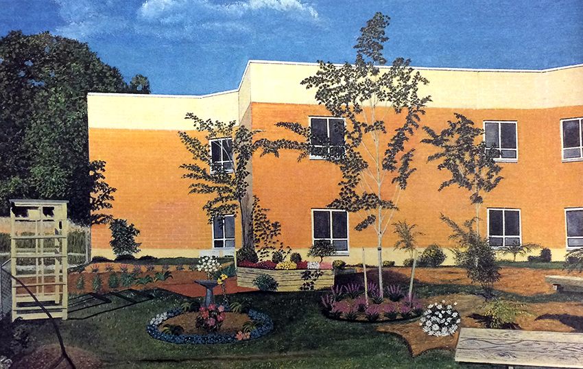 Photograph of a painting of the Lellinger Reading Garden.